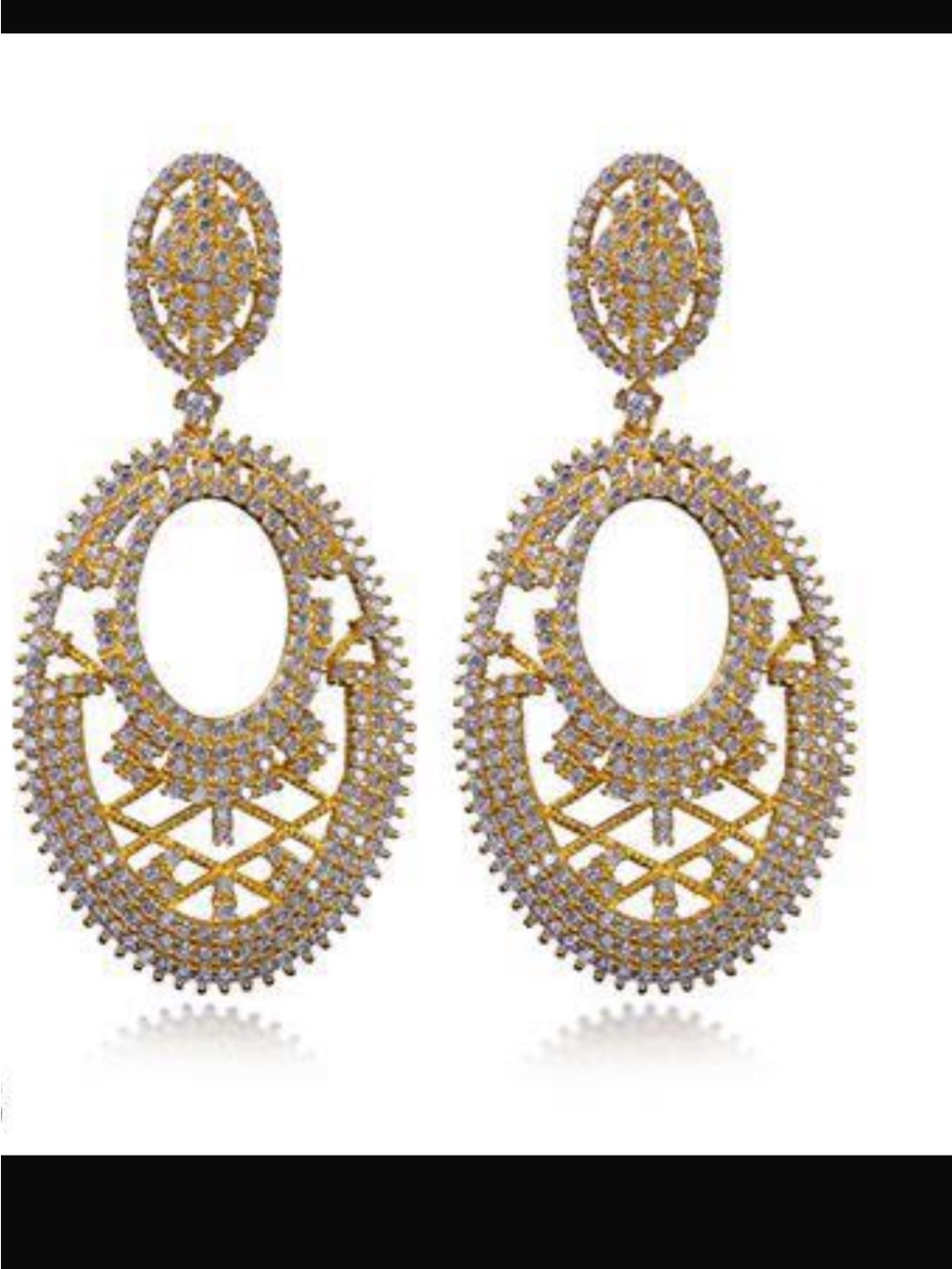 Gold Crystal Oval Drop Earrings - Elegant Women Jewelry